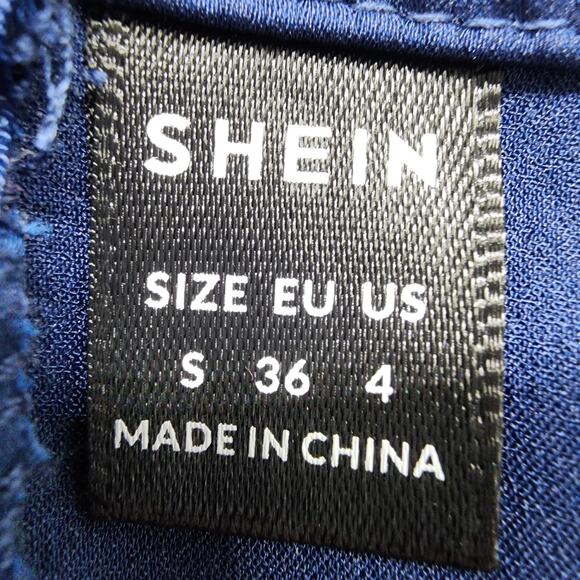 Shein Dress Womens S Blue Split Thigh Satin Cami Midi Stretch Back Zip Party - Picture 3 of 9